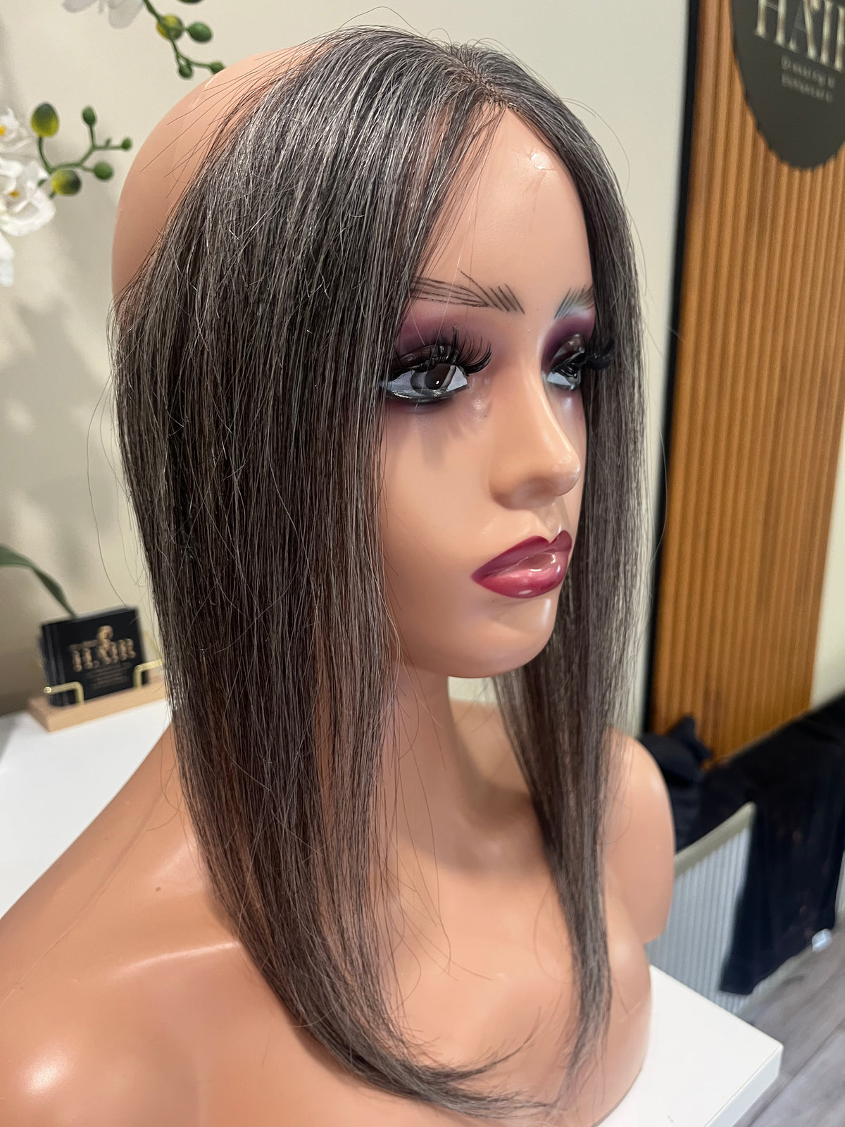 The AJ Hairline Human Hair Enhancer 12inch Graphite Grey