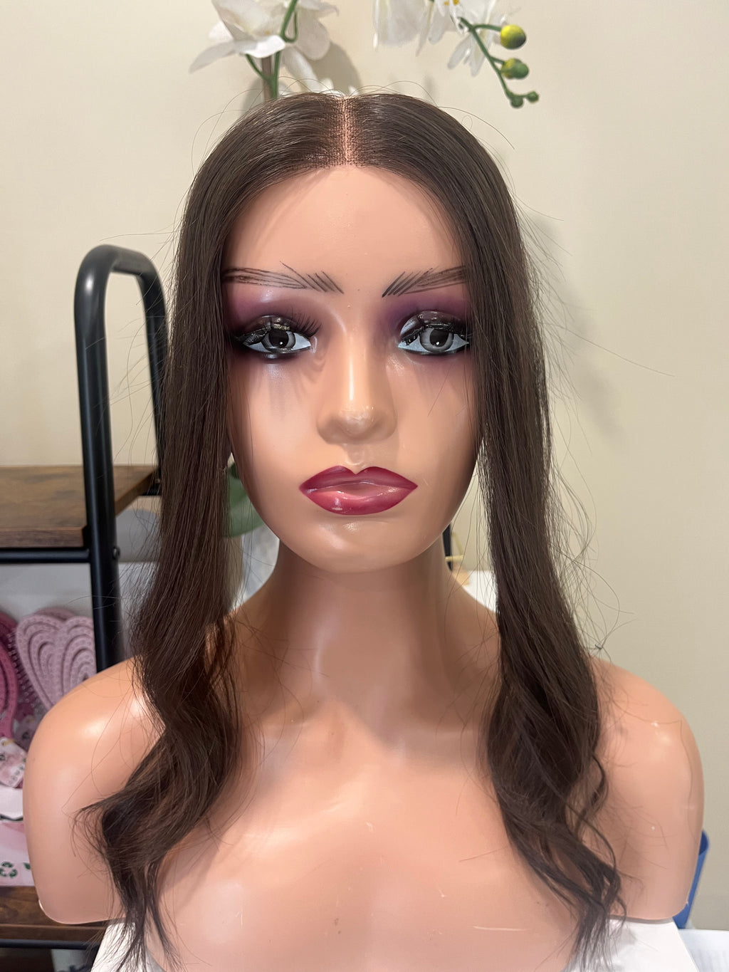 The AJ Hairline Human Hair Enhancer 14inch Luxe Dark brown