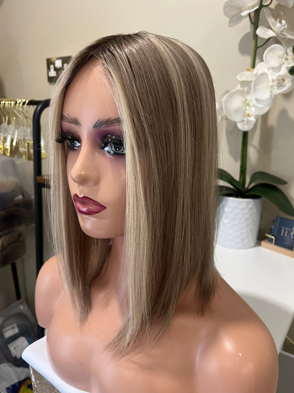 The AJ Seamless Human Hair Enhancer Expresso Rooted Blonde Lights 12 inches