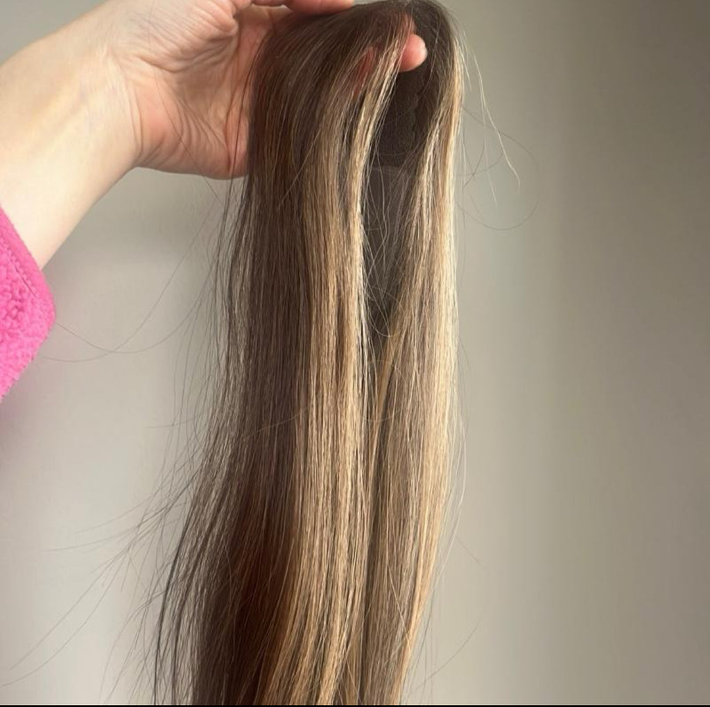 The AJ Hairline Human Hair Enhancer 12inch Money Piece Brown