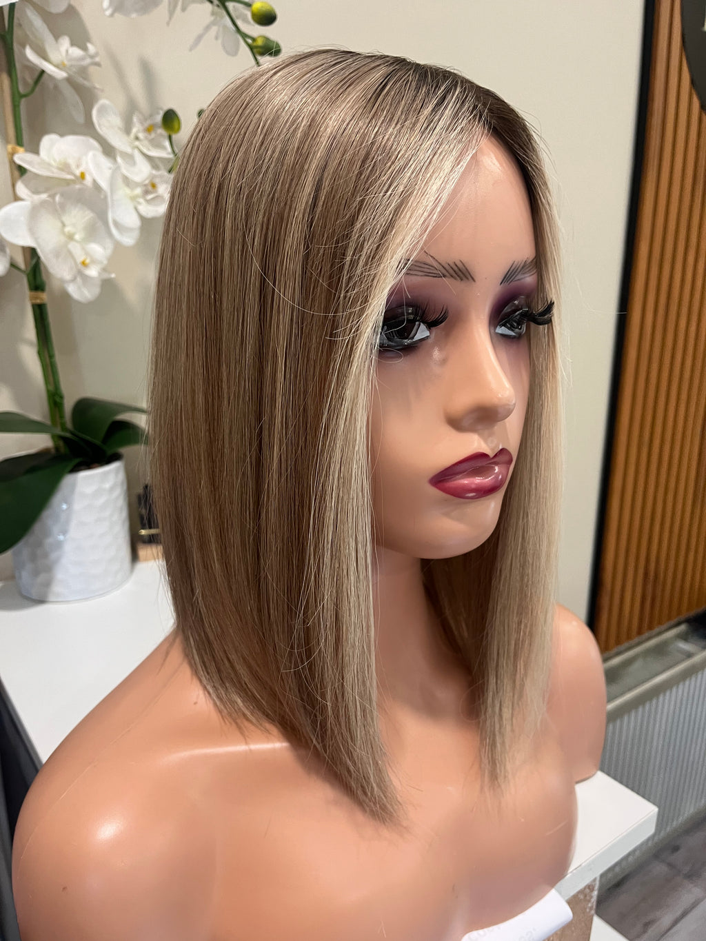 The AJ Seamless Human Hair Enhancer Expresso Rooted Blonde Lights 12 inches