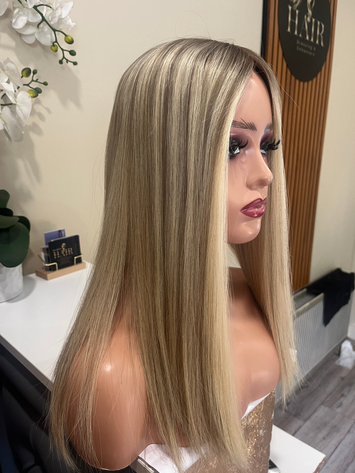 The AJ Luxe Human Hair Enhancer Rooted Ash Blonde 16 inches