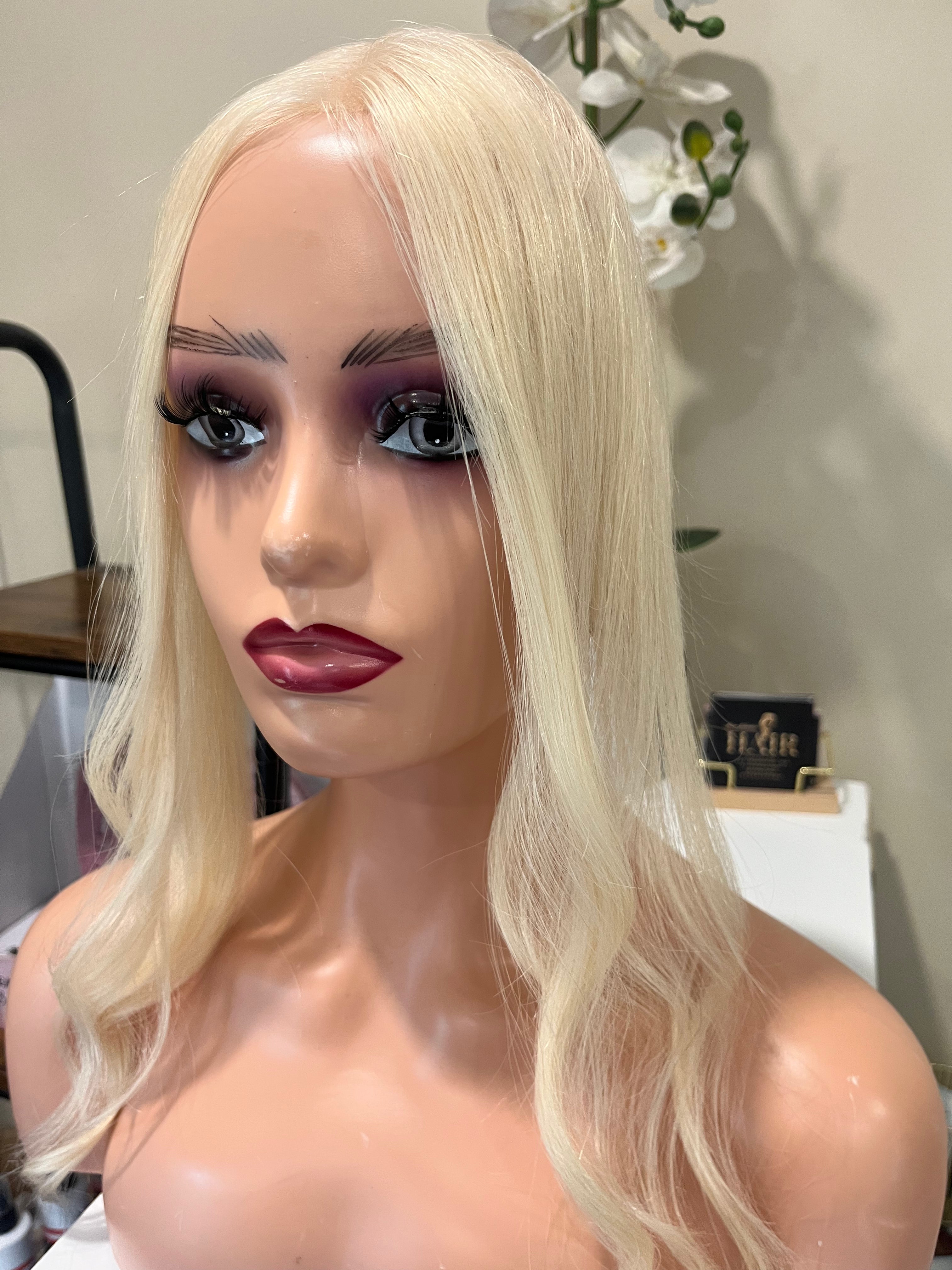 The AJ Hairline Human Hair Enhancer 12inch Platinum Blonde